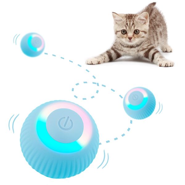 lelean Interactive Wloom Cat Toy Ball 2.0 Smart Automatic Rolling Toy Cat Ball Moving Self Indoor Playing Play Pet's with LED Lights Power Balls Cat Toy, Blue