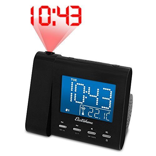 Magnasonic Projection Alarm Clock with AM/FM Radio, Battery Backup, Auto Time Set, Dual Alarm, Sleep Timer, Indoor Temperature/Day/Date Display & Bonus 3.5mm Aux Stereo Cable