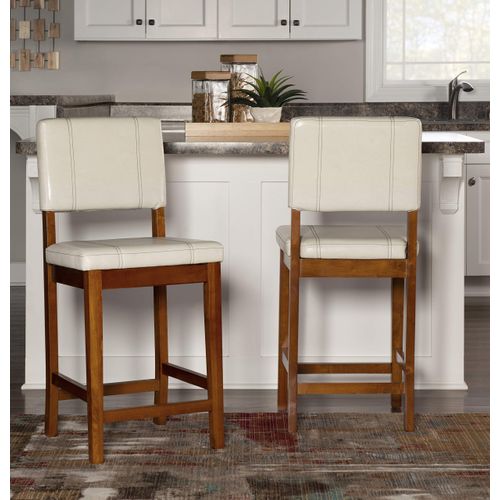 Linon Milano Counter Stool, 18”W x 19”Dx 38”H, Medium Cream/Dark Walnut