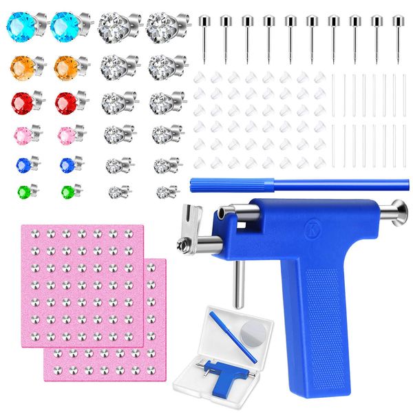 Evatage 326Pcs Self Earring Pericings Gun Tools Set, Nose Body Navel Piercing Machine with 24 Pairs Stainless Steel Stud Earrings for Home Salon Piercing Needles