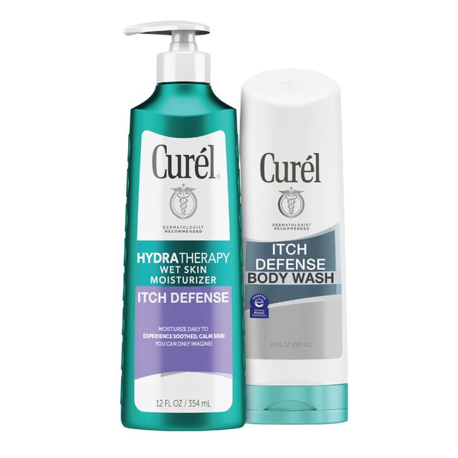 Curél Hydra Therapy Itch Defense Moisturizer and Body Wash Set,Wet Skin Lotion,+Curél Itch Defense Calming Daily Cleanser,Body Wash, Soap-free Formula,for Dry,Itchy Skin,12 fl oz&10 fl oz,2Piece set