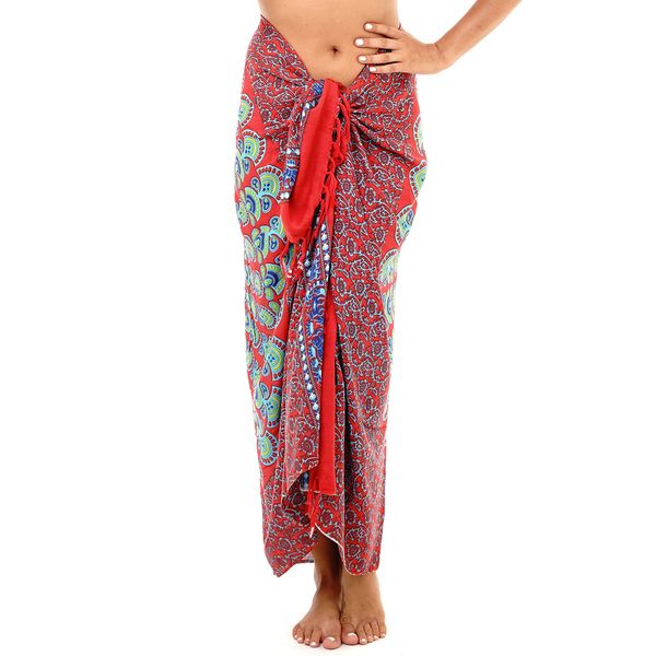 SHU-SHI - Beach Sarong - for Women - Bikini/Swimsuit Wrap & Clip - Mandala Peacock - One Size - Red