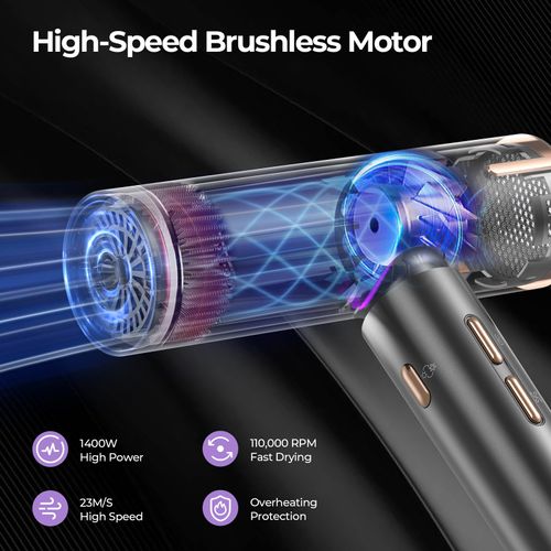 YASHE Hair Dryer with Diffuser, 1400W High-Speed Brushless Motor, 110,000 RPM Fast Drying of All Hair Types, Thermo-Control Negative Ionic Blow Dryer, 4 Temps & 3 Speeds, Lightweight for Home Travel