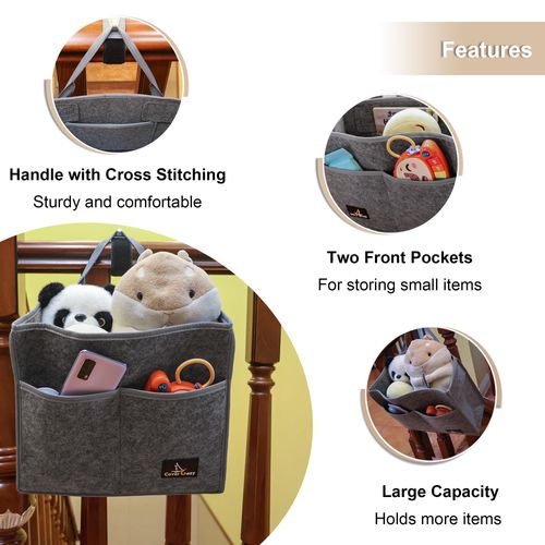 Stair Handrail Caddy Bag Multi-Compartment Organizer with Non-Slip Handles, Removable Railing Organizer for Books, Keys, Cell Phones, and Other Items (Gray, fits 1.5-4 inch Diameter Railing)