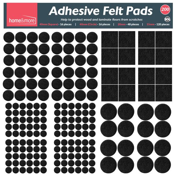 200pk Black Furniture Pads Floor Protectors for Chairs | Felt Pads for Furniture Feet | Chair Leg Floor Protectors for Furniture Legs | Felt Furniture Pads, Chair Pads to Protect Floor, Chair Leg Pads