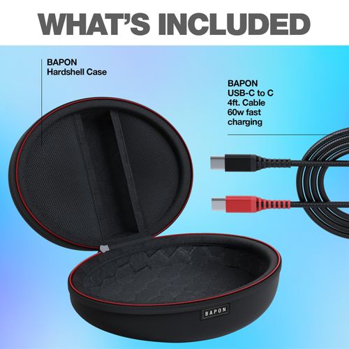 BAPON Travel Over Ear Headphone Case - Hard Shell Headphone Case with USB-C Cable - Compatible with Skullcandy Crusher Evo/Anc/Hesh - Case to Carry Noise Cancelling Foldable Wireless Headphone (Black)