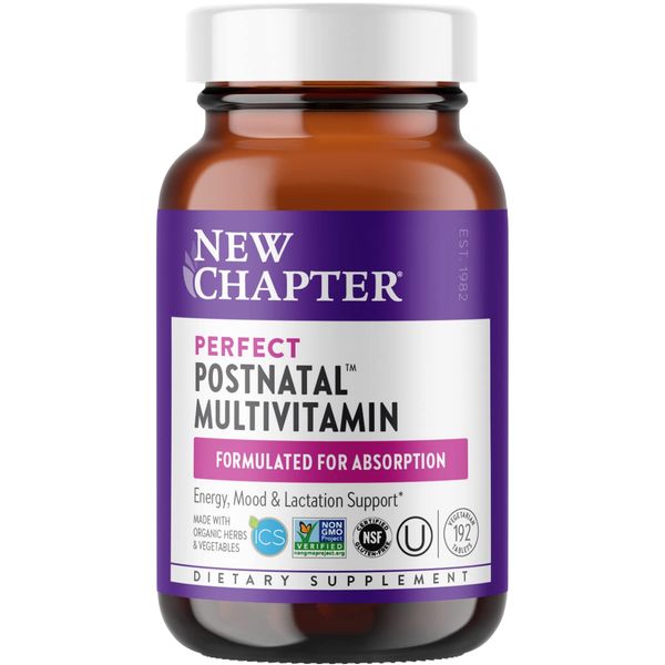 New Chapter, Postnatal Vitamins Lactation Supplement, Complete Multivitamin with Fermented Vitamin D3 + B Vitamins, Made with Organic Vegetables & Herbs, Non-GMO Ingredients, 192 Count