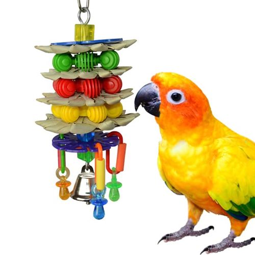 Super Bird Creations SB765 Triple Decker Bird Toy for Medium Sized Pet Birds - Ringnecks, Medium Conures, Cockatiels, Caiques, Pionus, Senegals - Bird Safe Component and Design - 8" x 3"