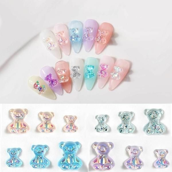 Nail Art Lovely Jelly Bear Stone Parts 6 Pieces 8 Types (W9115BE)