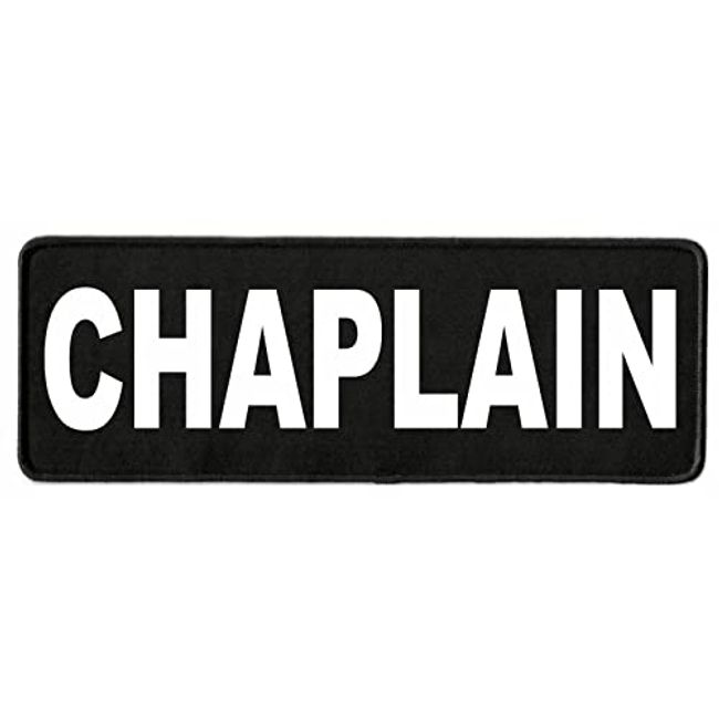 Chaplain Identification Patch - 11x4 - White Lettering - Black Twill Backing - Hook Panel