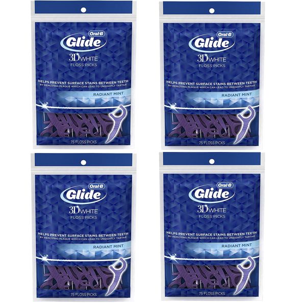 Oral-B Glide 3d White Floss Picks Radiant Mint, 75 Count (pack of 4)