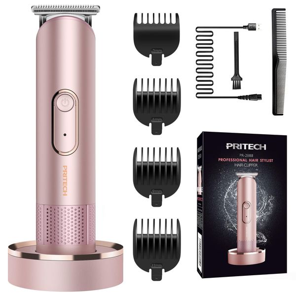 PRITECH Bikini Trimmer for Women, Waterproof Pubic Hair Trimmer Women for Wet & Dry Use, Electric Shaver for Women, Women Electric Razor with Standing Recharge Dock