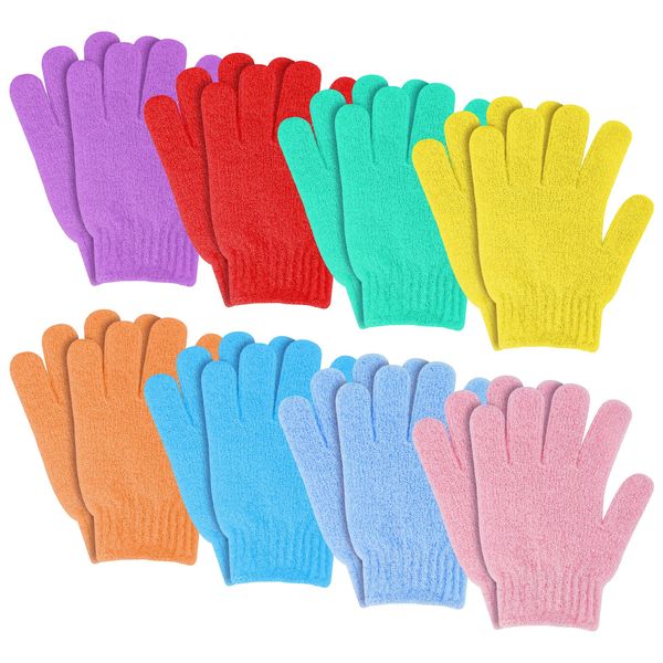 Sibba 8 Pair Exfoliating Gloves for Shower, Natural Loofah Exfoliating Wash Gloves for Body and Face, Dead Skin Remover, Double Sided Microfibre Shower Body Gloves Body Scrubber Bathing Accessories