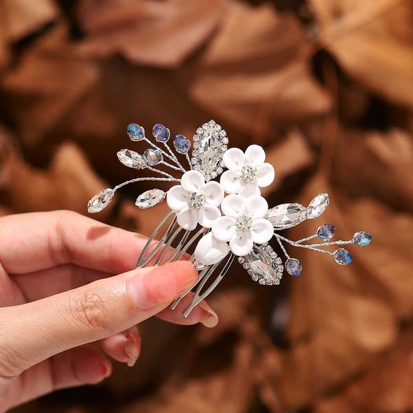 Catery Flower Bride Wedding Hair Comb Silver Small Side Comb Blue Crystal Bridal Hair Piece Hair Jewelry Bridal Hair Accessories for Women and Girls