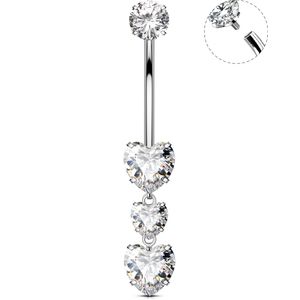 Barre De Nombril En Acier Inoxydable 316L - Filetage Interne, 14G (1.6mm), Longueurs 10/12/14/16mm, Avec CZ Rose