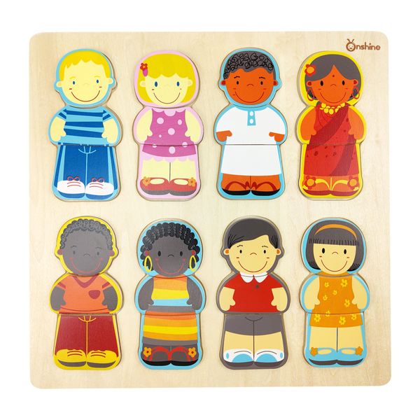 Wooden Puzzle for Toddlers 1-3, Children of The World Racial Cognition Dress-up Peg Puzzle Educational Toys, 24 Pieces Mix and Match Boys and Girls Multicultural Diversity Toys for Kids