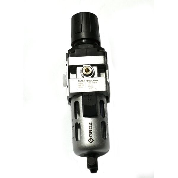 Groz 60352 Filter-Regulator Combination with Polycarbonate Bowl, Semi Automatic Drain, Intermediate - 1/4" NPT