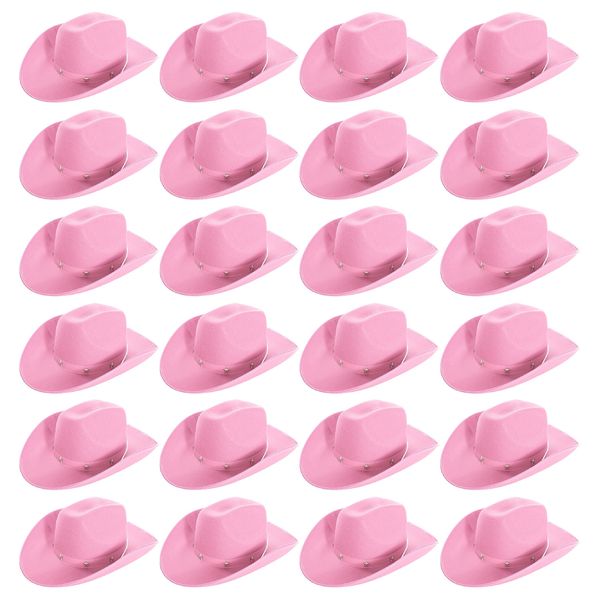 Pink Cowboy Hats - Pack of 12 - Felt Star Studded Cowboy Hat Cowgirl Hats Wild West Fancy Dress Accessory