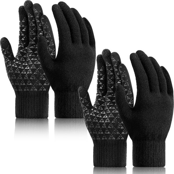 Ymomode Winter Gloves for Men Women 2 Pairs Upgraded Touch Screen Cold Weather Thermal Warm Knit Glove for Running Driving