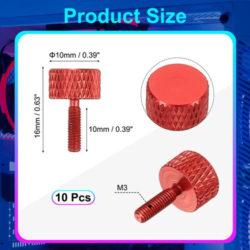 MECCANIXITY M3x10mm Knurled Thumb Screw, 10 Pcs Aluminum Alloy Flat Knurled Head Thumb Screws Bolts Grip Knobs Fasteners for PC Computer Case, Burgundy