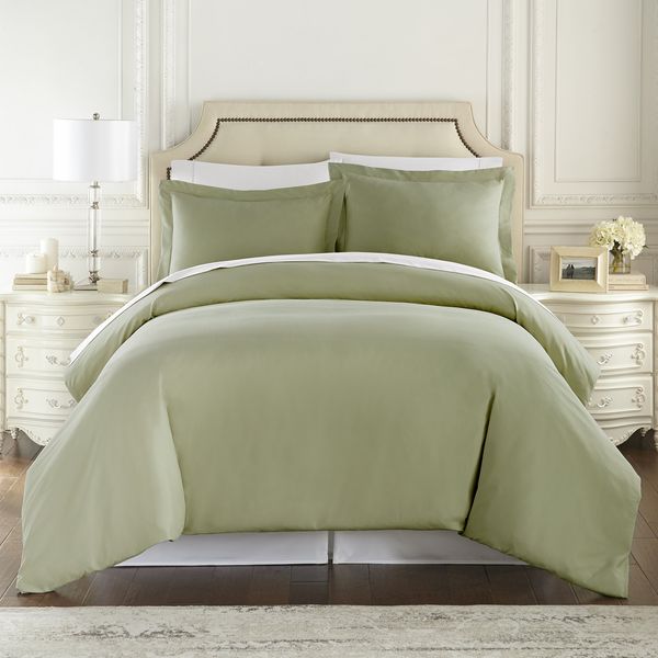 HC COLLECTION 1500 Thread Lightweight Duvet Cover Bed Linen Set with Zipper Closure for Comforters with 2 Pillow Shams, Queen, Sage