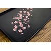 JapanBargain, Set of 2 Japanese Trays Tea Tray Sushi Plate Small Snack Tray Tempura Tray, Wood Grain Pattern, Made in Japan, 10x6.25 inch (Black w/Sakura)
