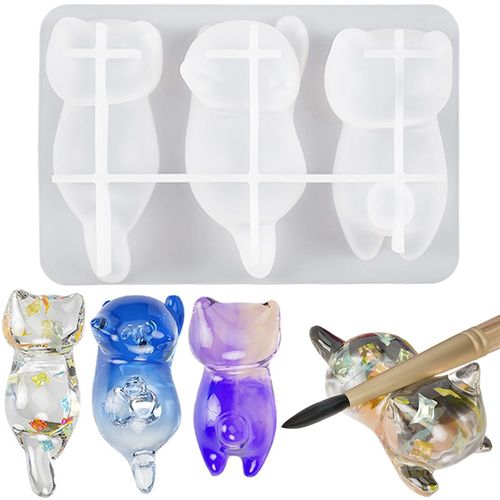 3D Cute Cat Silicone Molds for Resin Crafts Cartoon Cats Epoxy Resin Molds Lovely Kitten Plaster Silicone Mold Prone Posture Cat Resin Mold for Keychain Bag Pendant Pen Holder Mould Epoxy Resin Kit