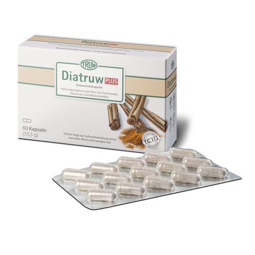 Diatruw Plus Cinnamon Capsules - Cinnamon and Chrome Contribute to Normal Blood Sugar Levels, Zinc, Vitamin C and Vitamin E