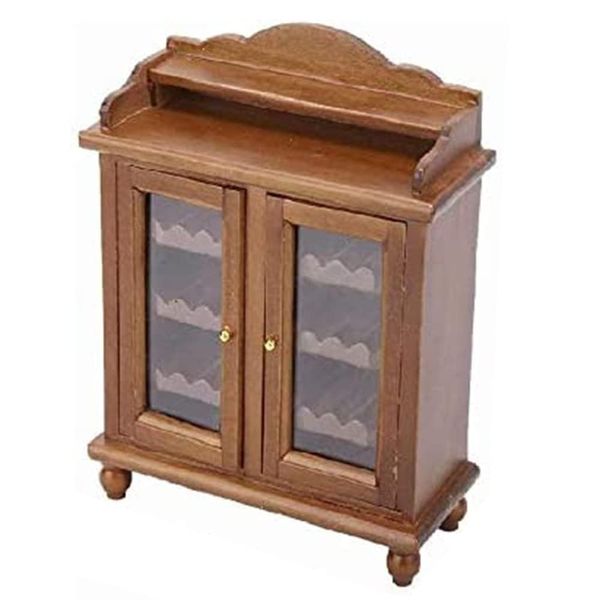 Dollhouse Wine Cabinet Miniature Furniture Wooden Wine Storage Cabinet Miniature DisplayHutch Mini Wine Drink Display Cabinet 1:12 Scale Doll House Accessory Decoration (Brown)