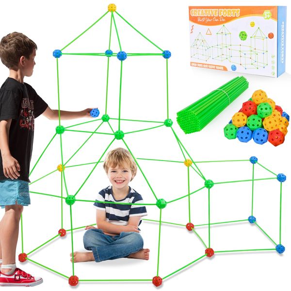 Fort Building Kits for Kids, 174pcs Construction Toys,4,5,6,7,8,9,10,11,12 Years Old Boys and Girls STEM Educational Gift, Indoor & Outdoor Play Tent Creative Kit, Birthday