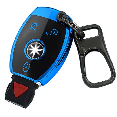 Kirsnda for Mercedes Benz key fob cover case with keychain,Soft TPU key case/skin, fit C E S G-Class ect, Remote Key Vehicle Accessories(Blue)