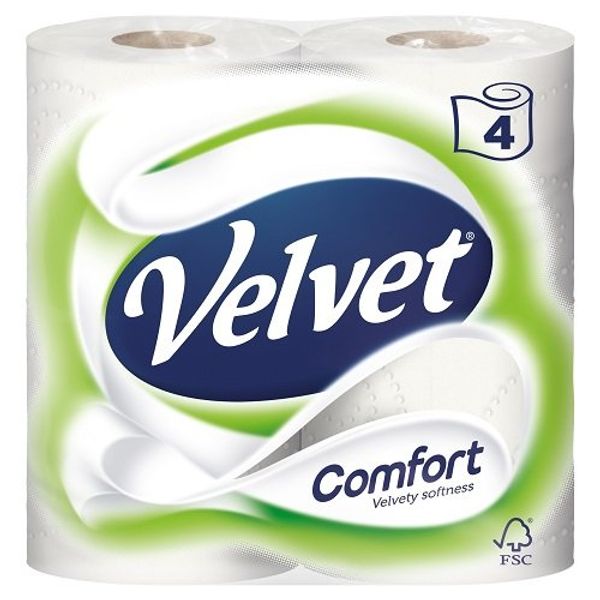 Velvet Comfort Soft Pure 4 White Toilet Tissue Rolls