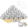 BELICOO 24 Pcs Cosmetic Container Pots 20ml Aluminium Tin Jars with Screw Lids, Labels and Mini Spatula for Cream, Sample, Powder, Makeup Storage (Silver)