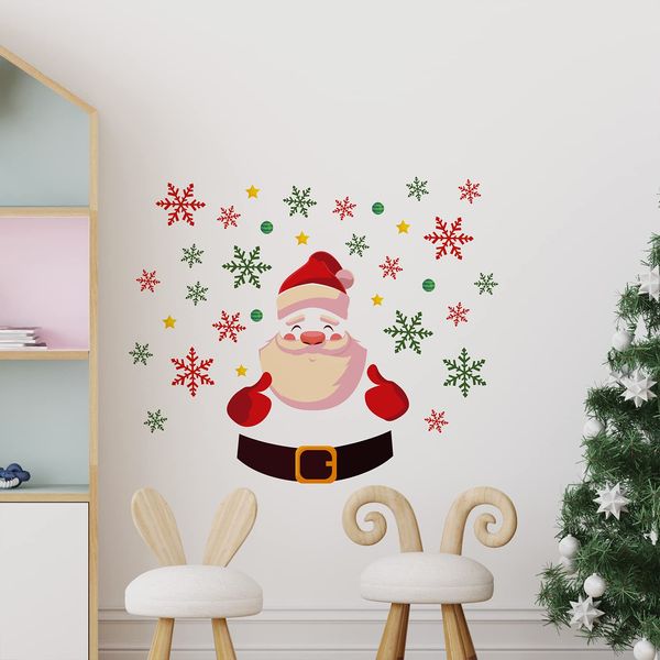 WALPLUS 70x90cm Christmas Combo Decorations Wall Stickers Cute Santa with Colourful Snowflakes Wall Art Window Display Clings Display Decals Living Room Sale Clearance Living Room Bedroom DIY Gift