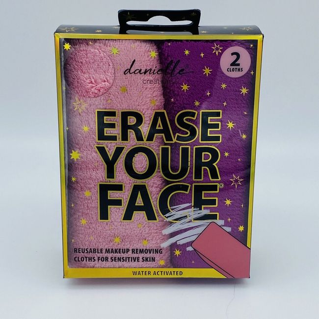 Erase Your Face Danielle Reusable Makeup Removing Cloth 2 Pack, Pink and Purple