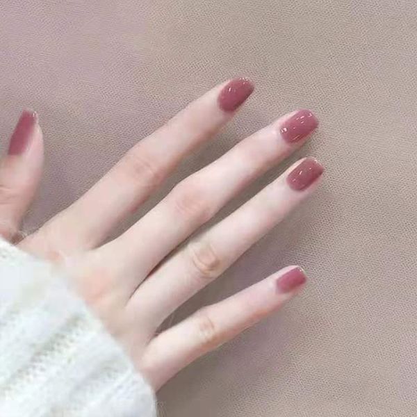 AAGWW Nail Tips, Berry Short, False Nails, Short, Coming-of-Age Ceremony, Mat, False Nails, Cute, Beautiful Shell Supplies, Workshop, Glue Design (Color: Ice Plum Color, Product Contents: 24 Nail Art + Glue)