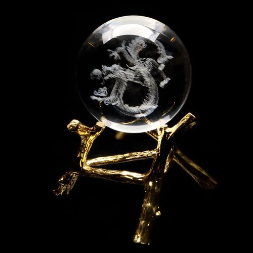 Dragon Crystal Ball, Approx. 1.6 inches (40 mm), Dragon God, Zodiac Sign, Dragon Figurine, Artificial Crystal, Round Ball, with Base, New Year, New Year, Lucky Charm, Sculpture, Figurine, Dragon Year,