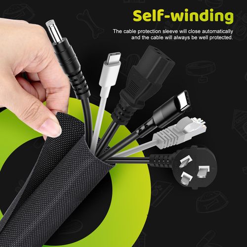 AiQInu 1.5 m cable conduit black, cable conduit self-closing, nylon cable duct, cable management