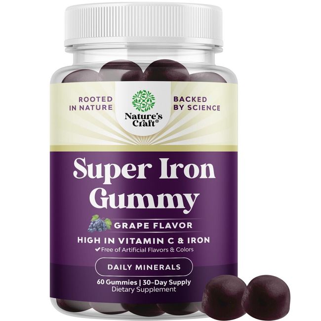 Delicious Iron Gummies for Women and Men - High Strength 45mg Per Serving