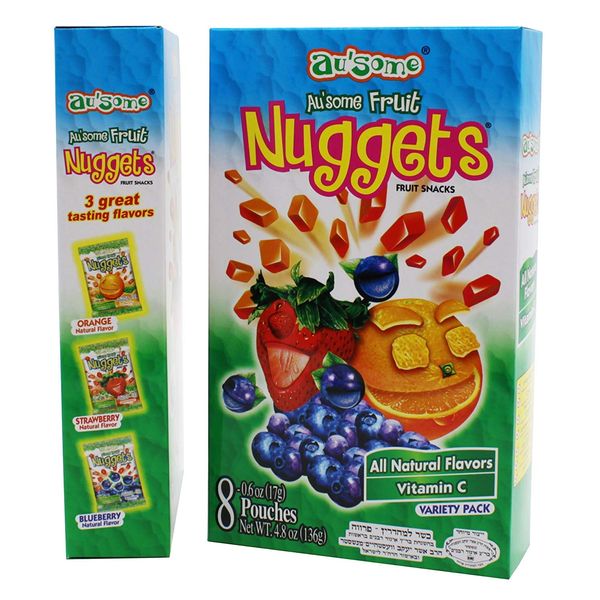 Fruit Juice Nuggets Gift Box Snack - 0.6 ounces, 3 Boxes of 8 pack - Kosher All Natural Flavors Vitamin C - By Au'Some