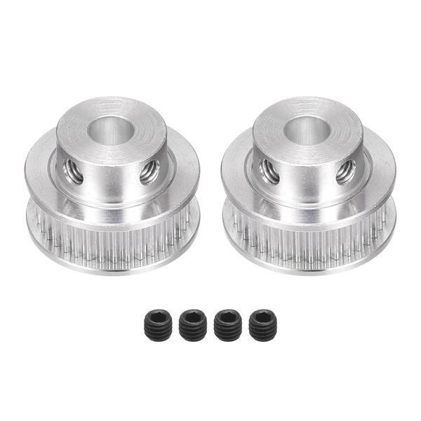 Rebower Timing Pulley Aluminum Synchro Wheel with Screws 3D Printer 6mm Width Belt for CNC Machines 40 Teeth 6.35mm Bore Silver Tone 2pcs