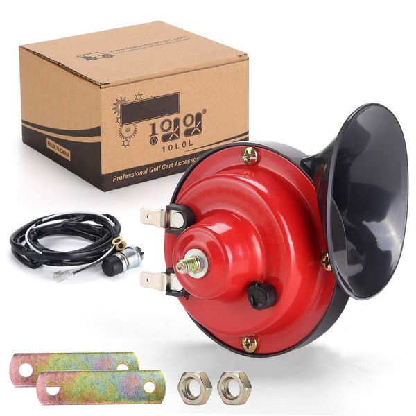 10L0L Universal Golf Cart Horn with Electric Switch Button Kit for Club Car, EZGO, Yamaha, ATV, UTV, Boat, 12 Volt, Red