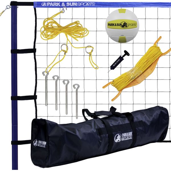 Park & Sun Sports Spiker Sport: Portable Outdoor Volleyball Net System, Blue, 32L x 3H feet