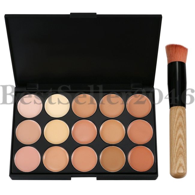 15 Colors  Professional Foundation Concealer Contour Palette Cosmetic w Brush