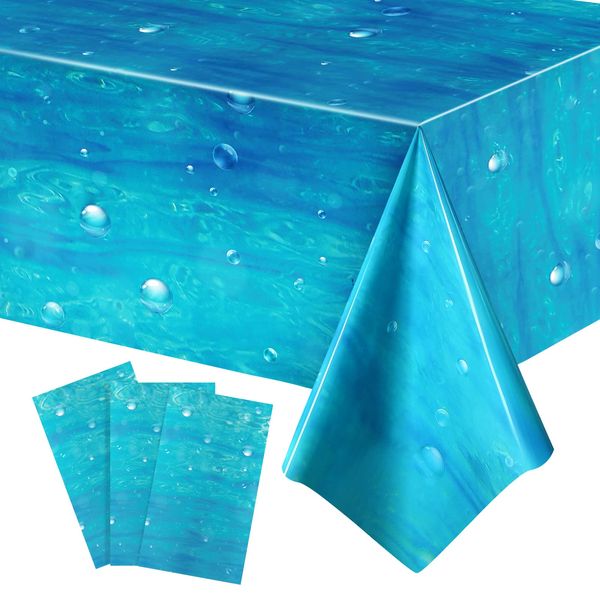 Tiamon 3 Pcs Underwater Bubbles Table Cover Ocean Waves Tablecloth Bubble Water Print Plastic Table Cover for Under the Ocean Beach Pool Mermaid Birthday Party Baby Shower Supplies (54 x 108 Inch)