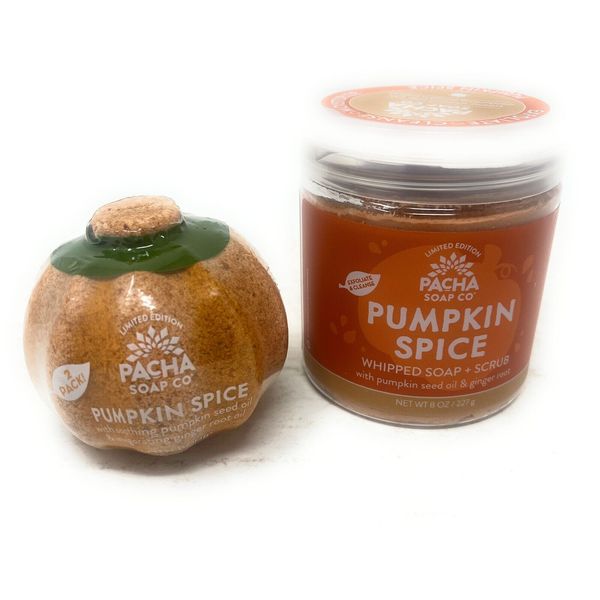 Pacha Soap Co Whipped Soap + Scrub & Bath Bomb 2 Pack Pumpkin Spice Gift Set New