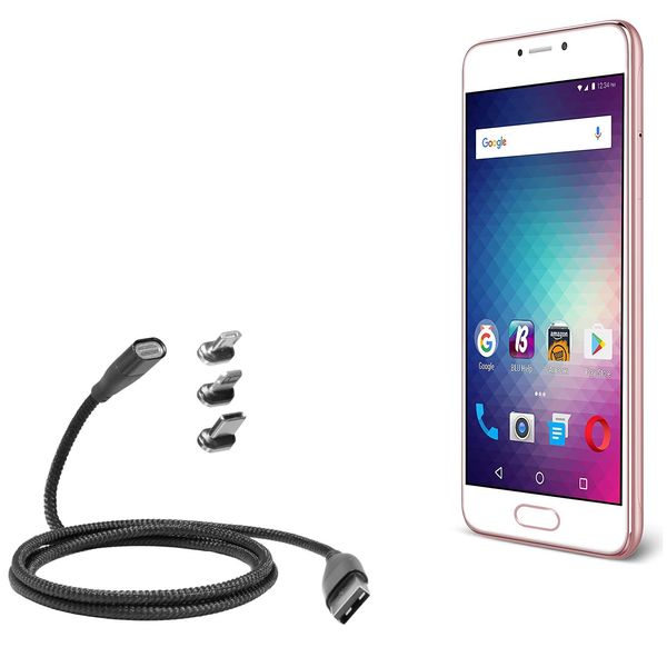 BoxWave Cable Compatible with BLU Studio Max - MagnetoSnap PD AllCharge Cable (100W), Magnet Charging Braided USB Type-C Micro - Jet Black
