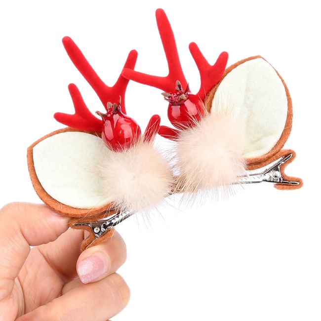 Gledola 2 Pairs Christmas Headdress Reindeer Antlers Headband Ears Hair Accessory Clips Hair Hoop for Girl Beauty (Red Antler)