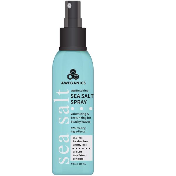 AWEGANICS Sea Salt Hair Spray - AWE Inspiring Volumizing and Texturizing Hair Styling Sprays for Beachy Waves, Women, Men, Kids - SLS-Free, Paraben-Free, Cruelty-Free, COLOR SAFE