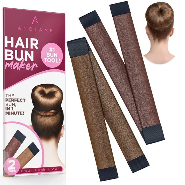 Women's Hair Bun Maker - French Twist Fold Wrap Snap Band Design Hair Donut Bun Maker, Bun Shaper For Girls (1 Brown, 1 Light Brown)